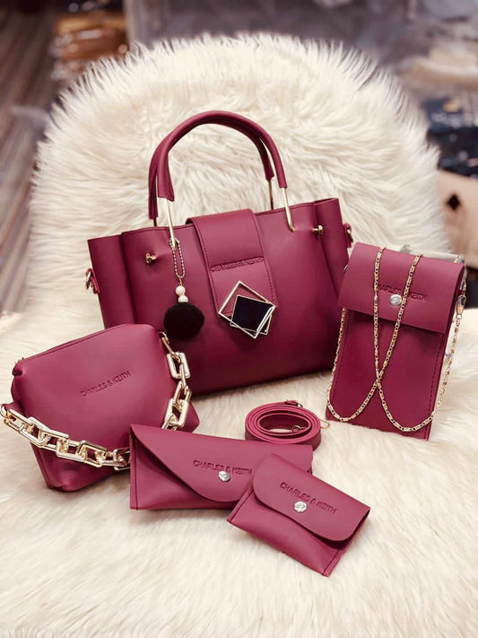 PRADISE 5 Pcs PU Leather  Handbag Set